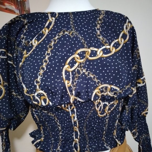 SALE $ NWT Missguided Navy Co Ord Chain Polka Dot Shirred Top US 2 - Picture 4 of 8